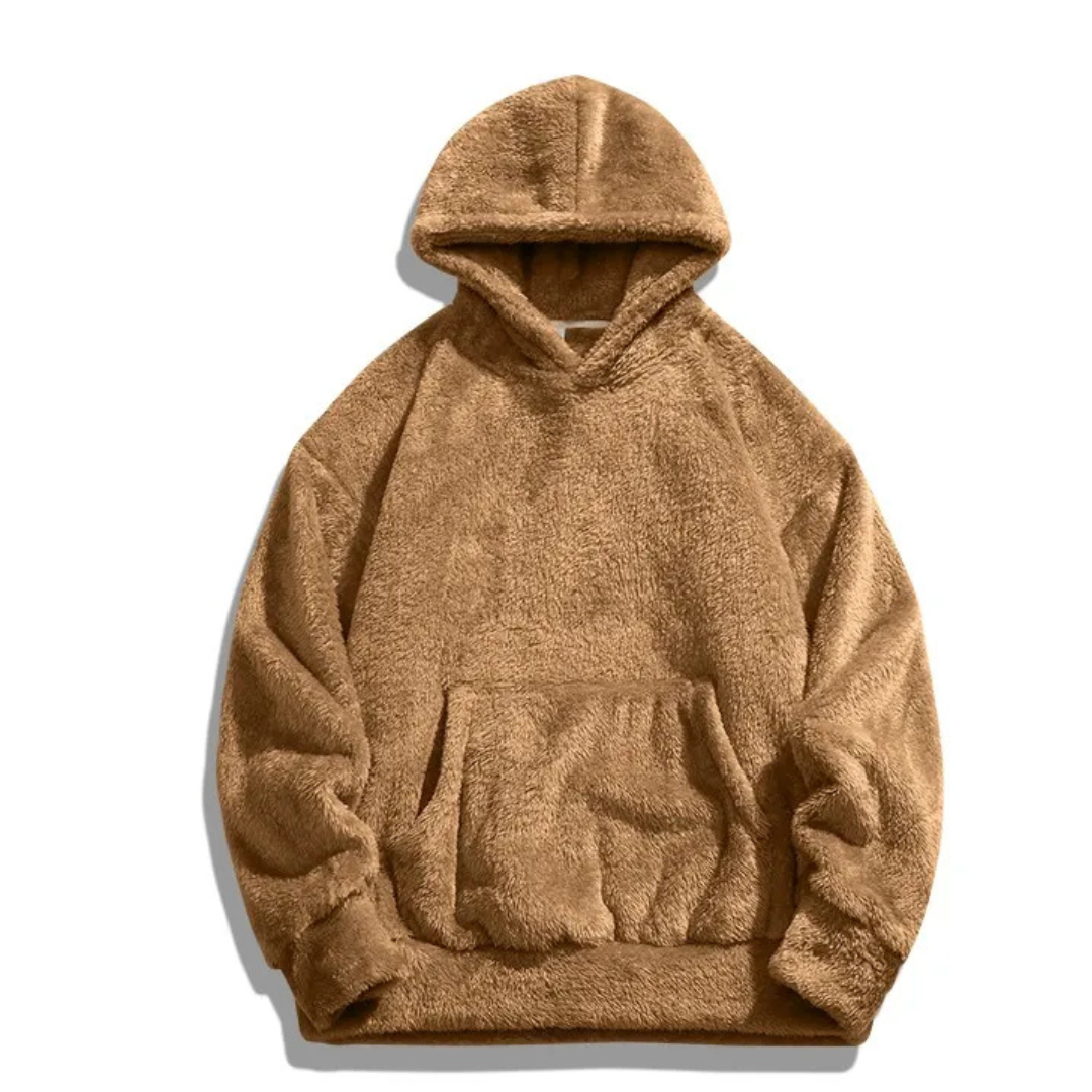 Men's Cozy Hoodie – Dark Brown – detail – Uzzora