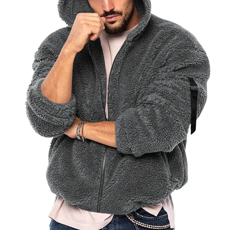 Men's Double-Sided Hooded Velvet Winter Jacket - Uzzora