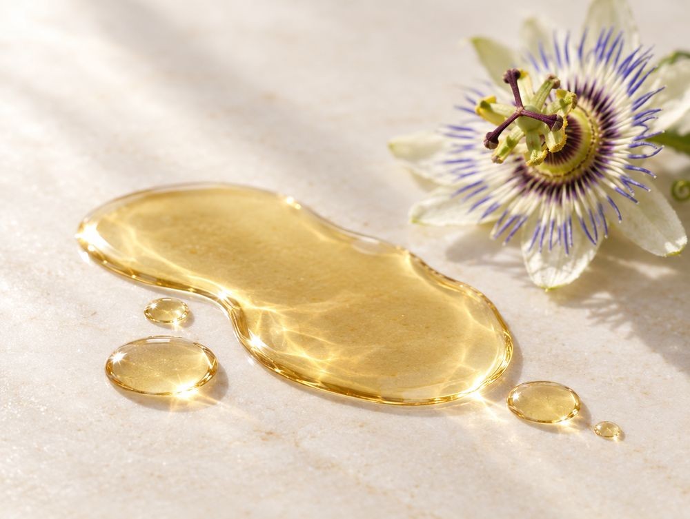 Golden oil beside a passionflower